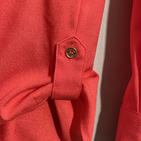 Calvin Klein Women’s Coral Long Sleeve Top Size S Roll Tab Sleeves Waist Blouse - Picture 5 of 13